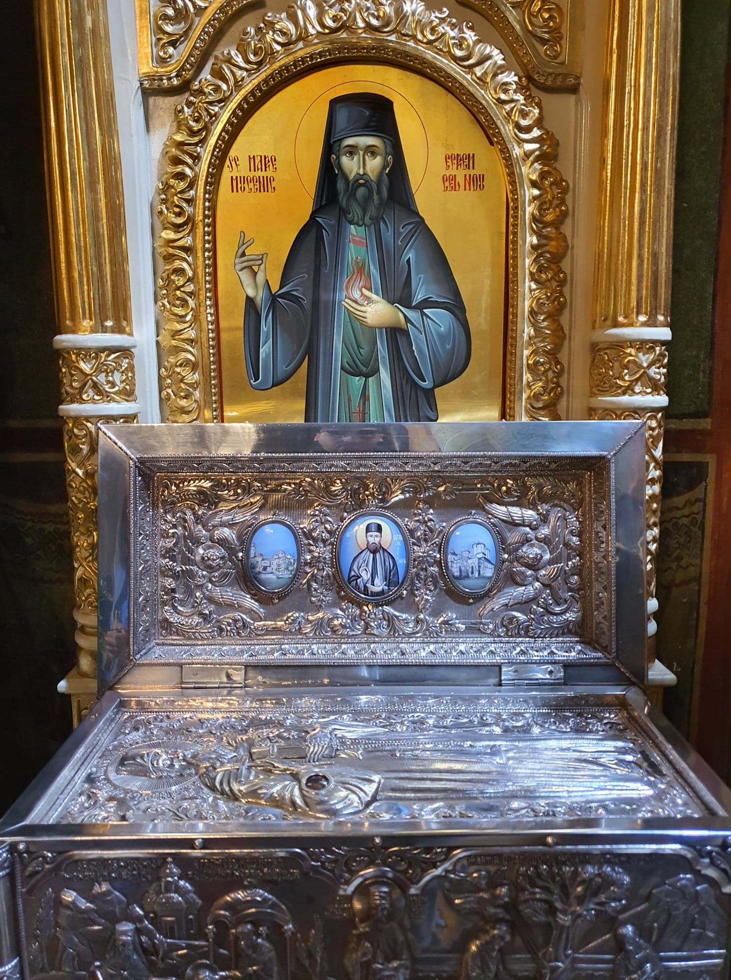 View of the shrine holding the relics of St Ephrem the Young