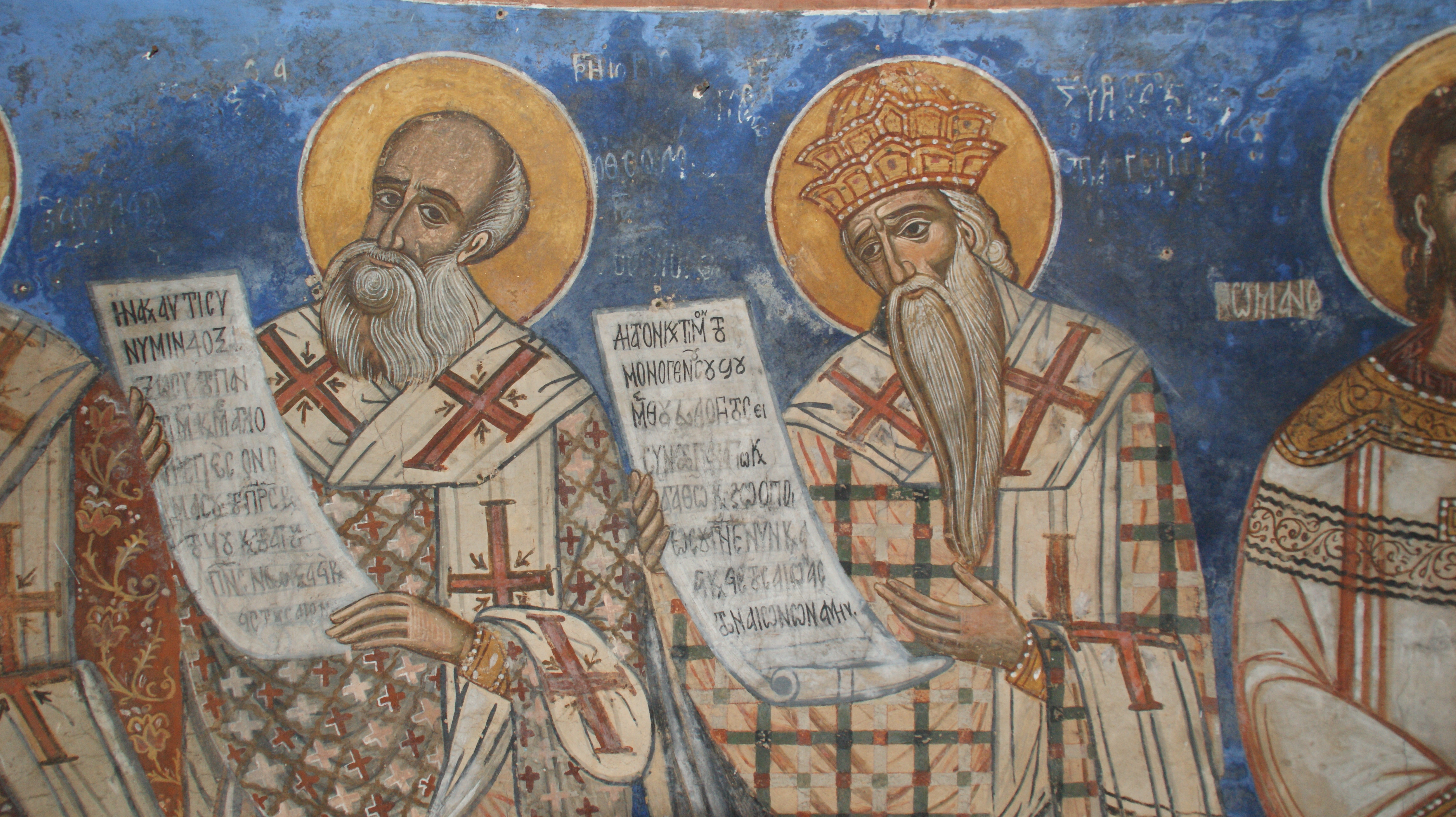 Depiction of co-officiating hierarchs, holy bema, Monastery of Archangel Michael Kokkimidis, Symi (source: M. Asfentagakis).