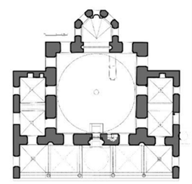 The Mehmet Bey Cami of Serres (1492-93), floorplan (source: Dadaki, 2008, p. 279)