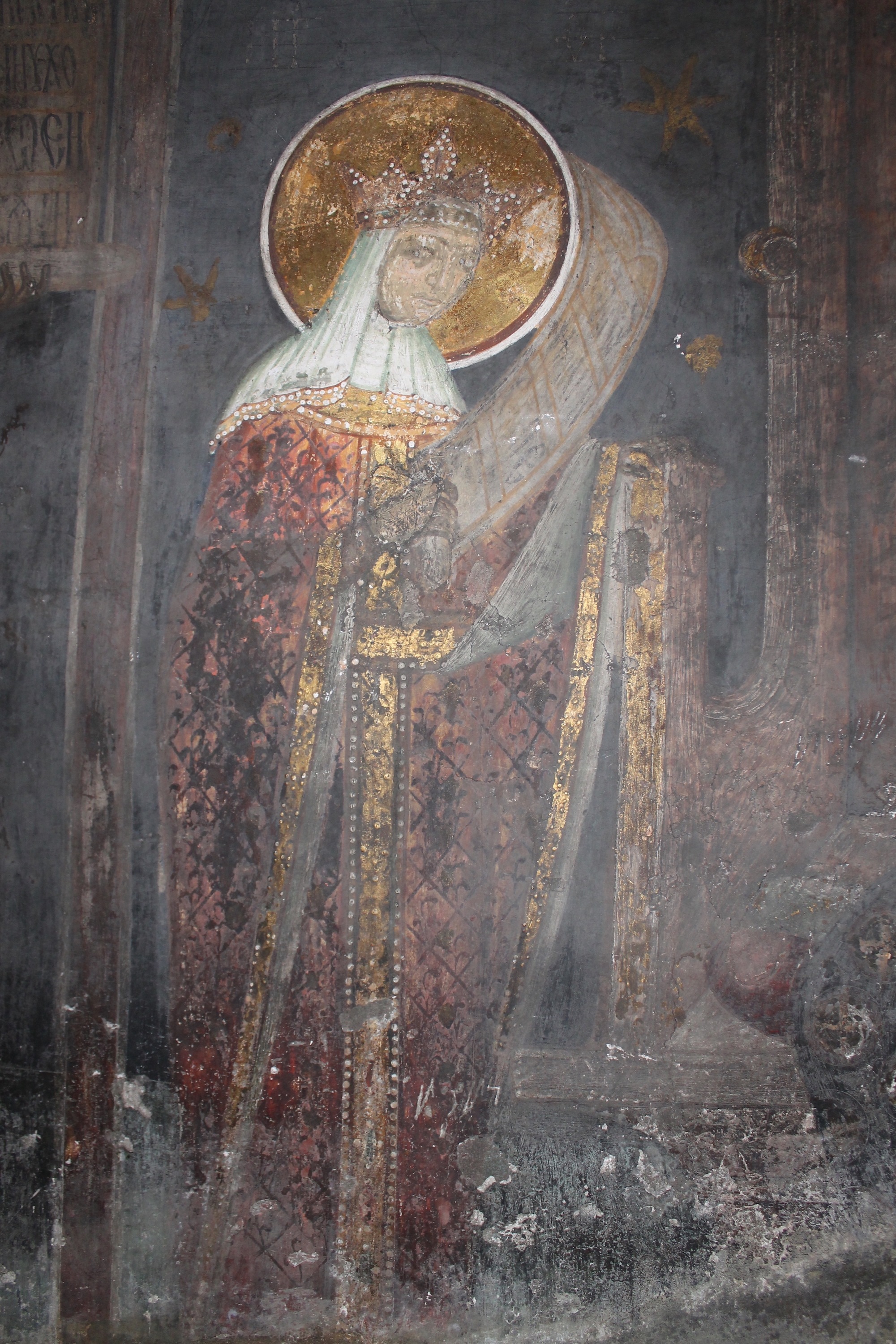 The Virgin as Queen, detail from the Imperial Deesis, naos, northern wall, the church of the Prophet Elijah near Suceava, post 1488 (source: A. Dumitrescu)