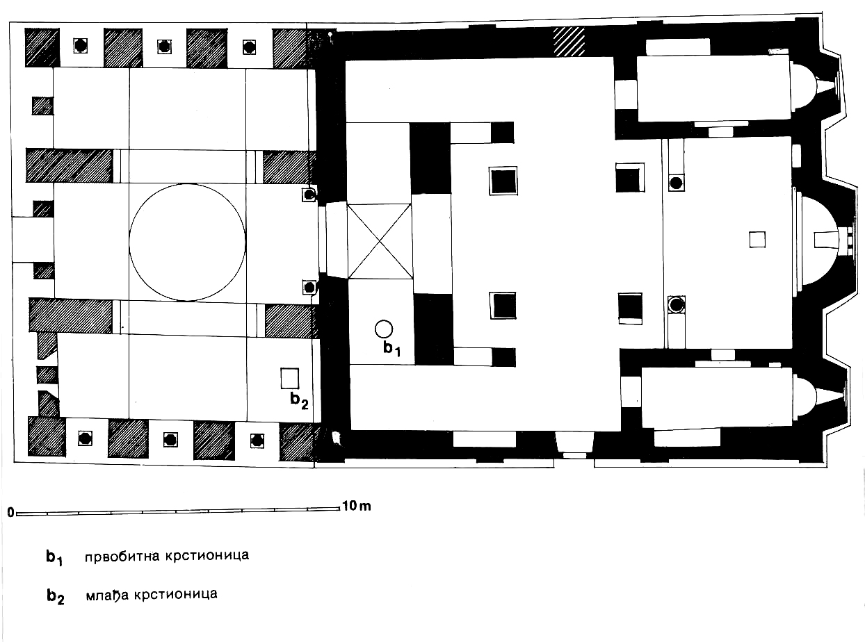 Floor plan of the Dormition Church of the Gračanica Monastery (source: Ćurčić, Gračanica)