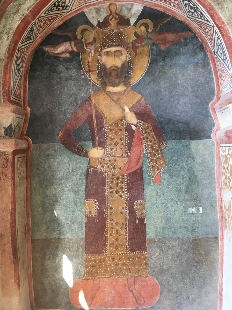 Fresco painting of John Alexander (r. 1331–71), the emperor of the Bulgarians and the Romans, the middle of the 14th century, the Ossuary of the Bačkovo monastery (source: V. Stanković)