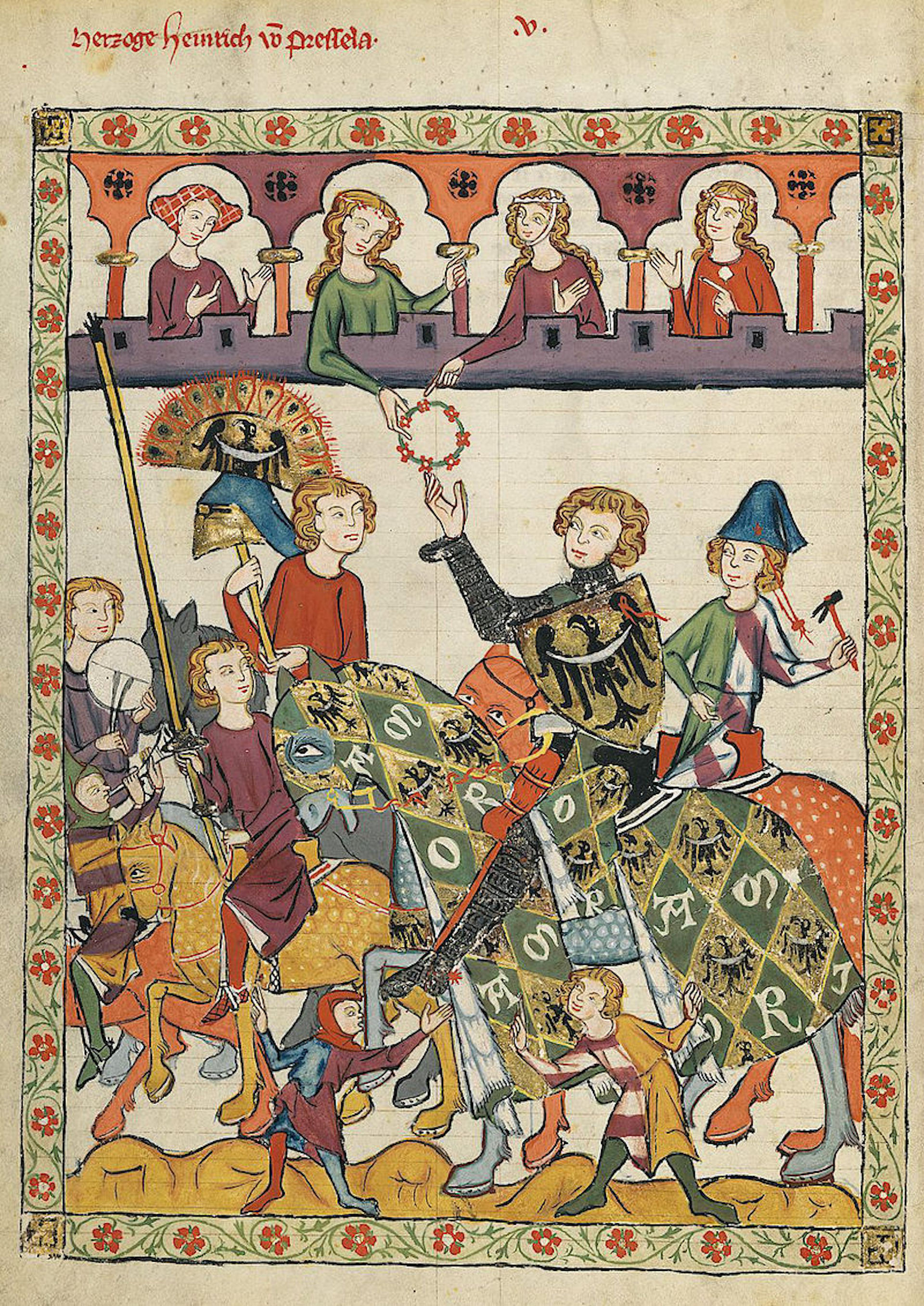 Henry IV Probus, duke of Wrocław (r. 1266-1290) and Minnesinger, depicted in the Codex Manesse, early 14th century. Source: Wikipedia Commons 