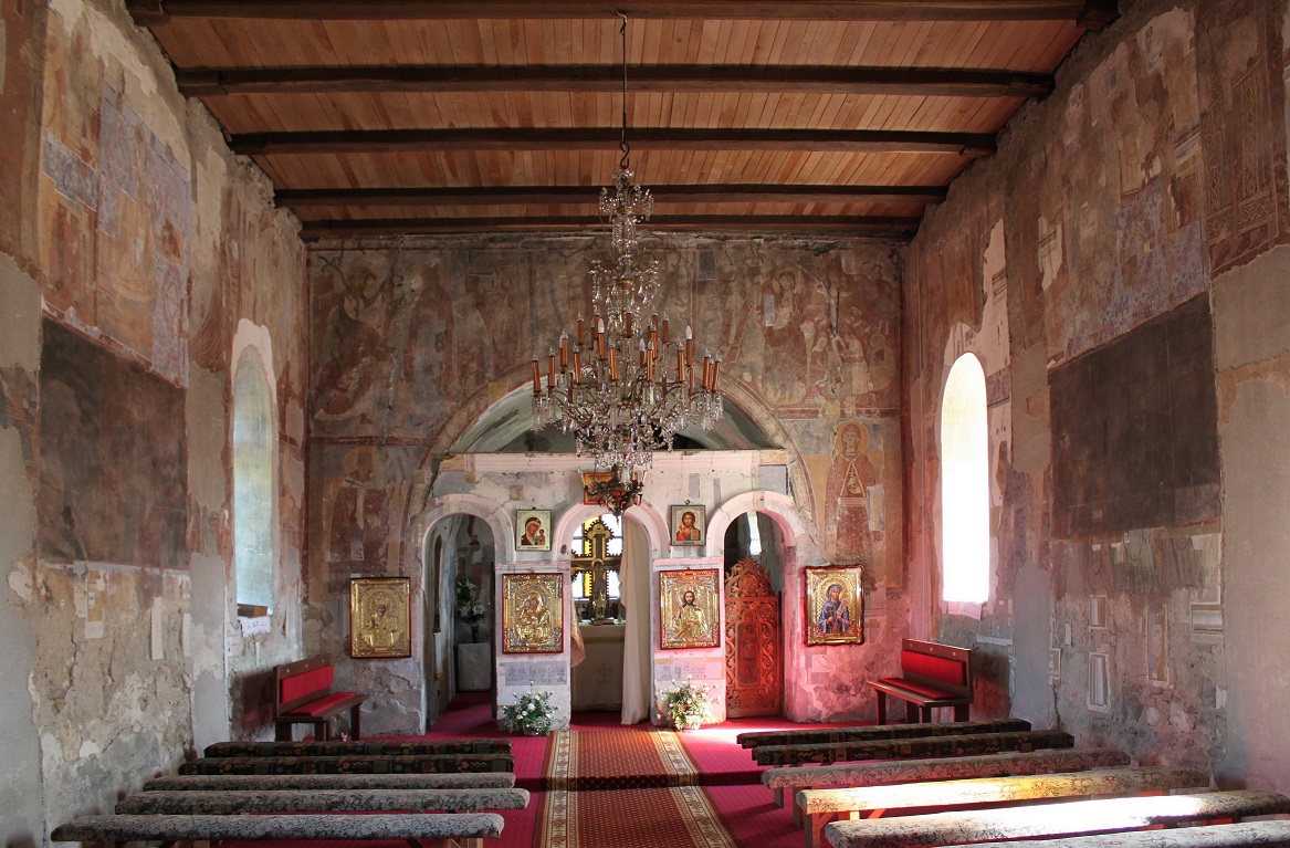 Interior view of the nave from the west, late-14th - first decades of the 15th century, fresco, Church of St. Nicholas in Ribița, Hunedoara County, Romania (source: D. Gh. Năstăsoiu)