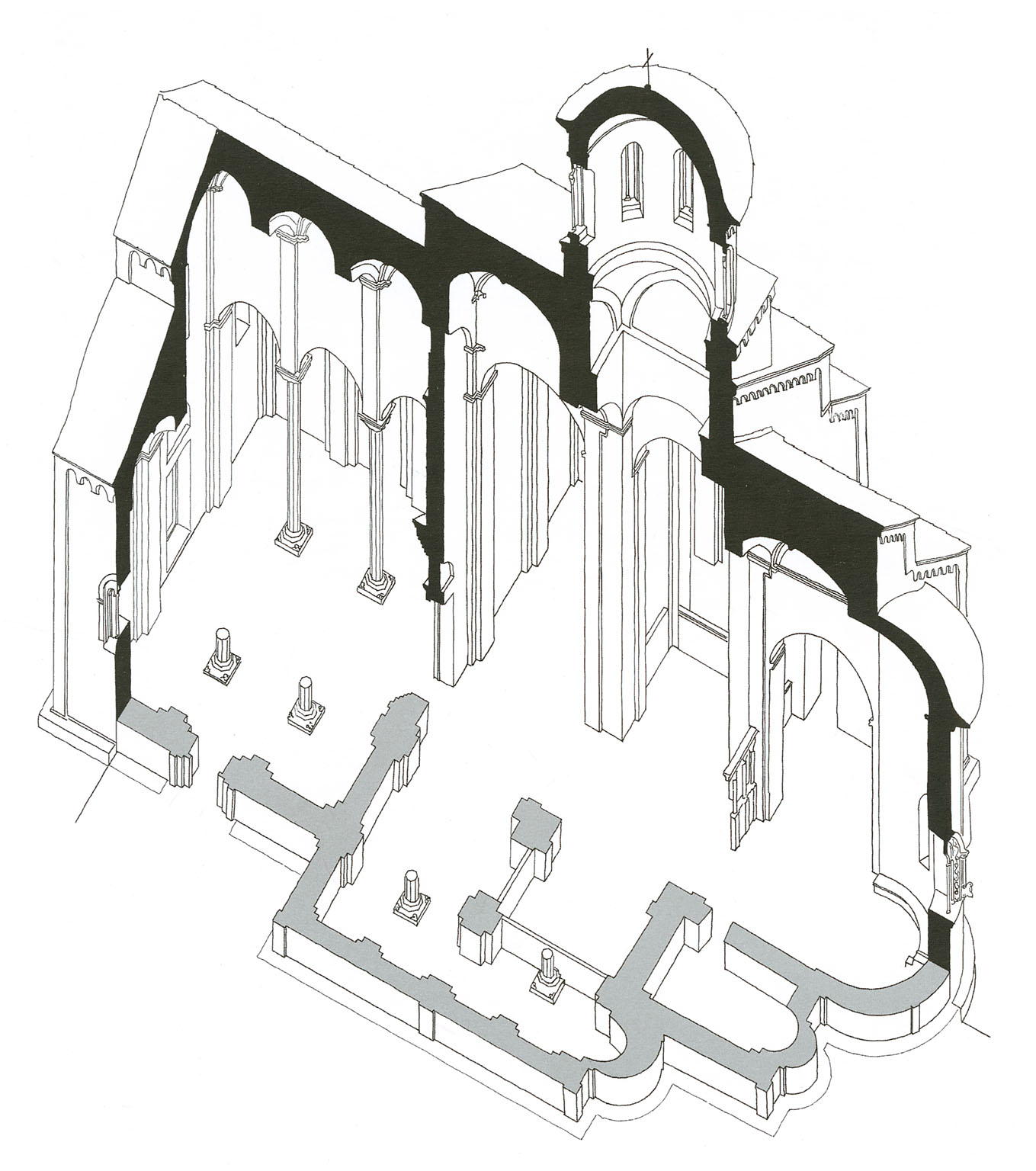 Axonometric view of the Church of Christ Pantokrator, Dečani Monastery (source: S. Ćurčić, Architecture in the Balkans, p. 661, fig. 773)
