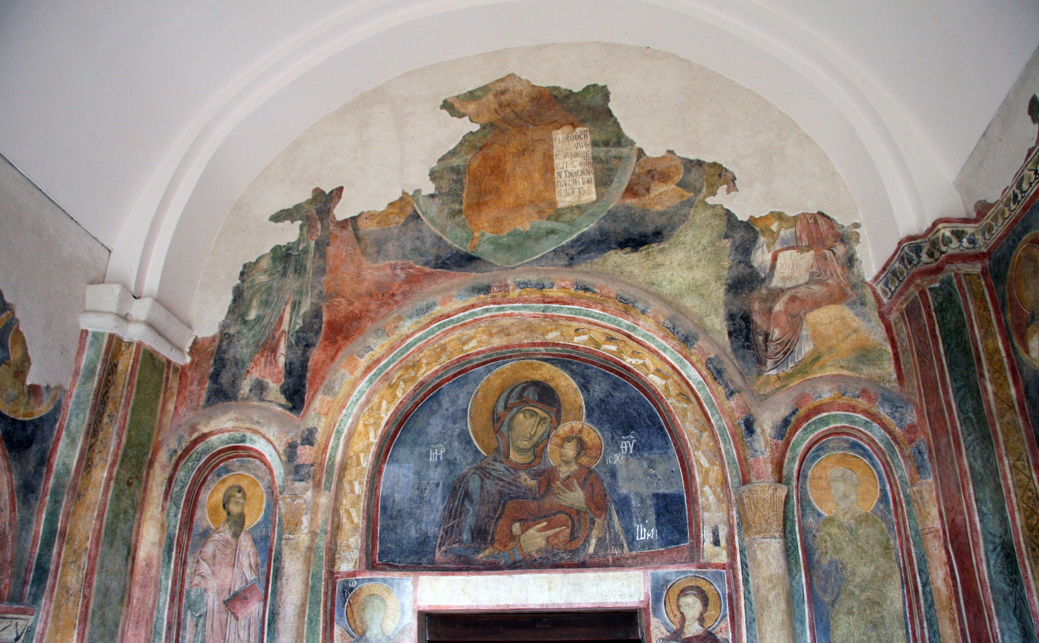 The Miracle of Latomos, upper part of the ossuary, Bachkovo monastery, 12th century (source: Vinulović, The Miracle of Latomos: From the Apse of the Hosios David to the Icon from Poganovo, The Migration of the Idea of Salvation)