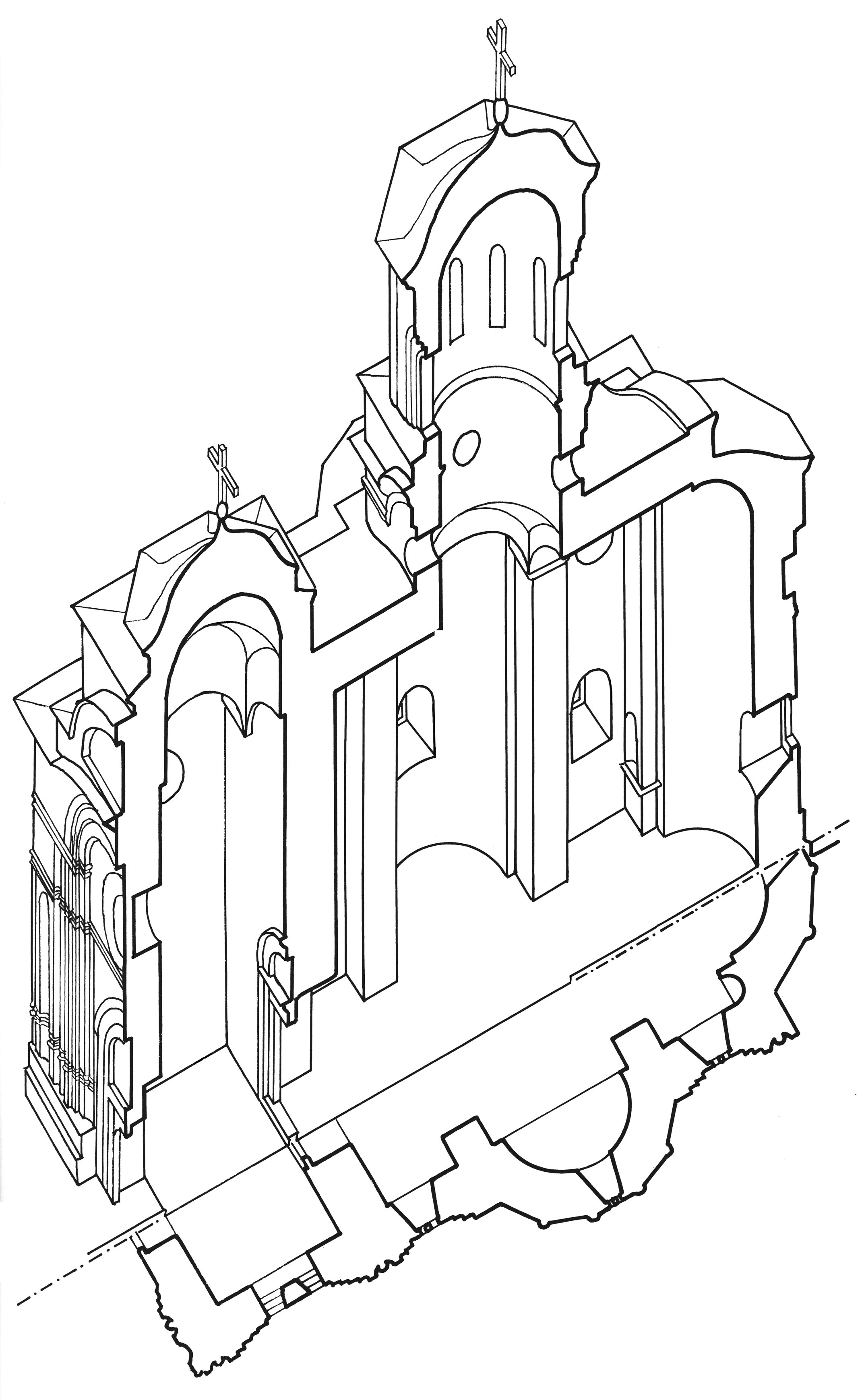 Kalenić monastery, Church of the Presentation of Virgin, ground and section plan