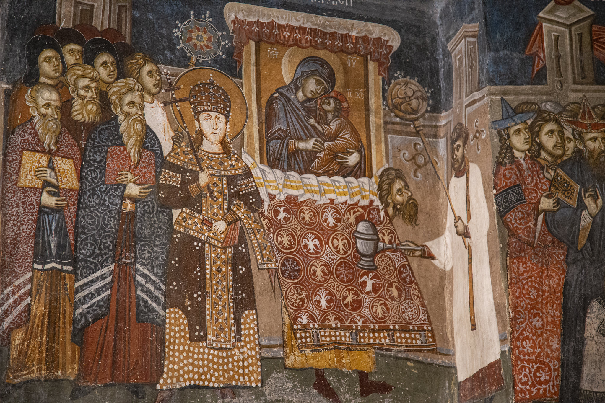 Strophe 23 of the Akathistos cycle, 1376–1381, wall painting, the Church of Saint Demetrius, Marko Monastery, North Macedonia (photograph by byzantologist https://www.flickr.com/photos/189933228@N05/50642914041/)