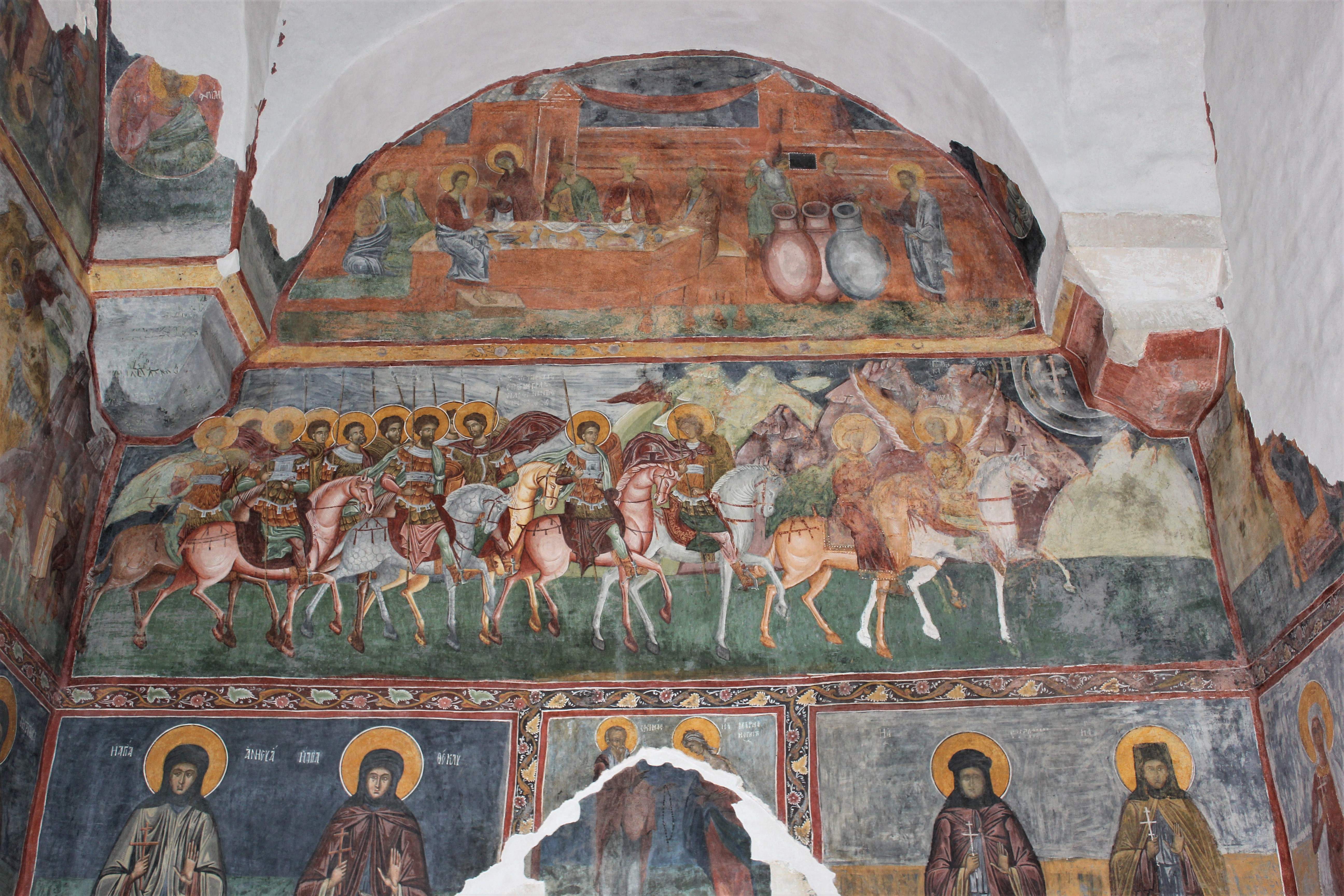 Mural of the Procession of the Soldier Saints, west wall of pronaos, church of the Holy Cross, built 1487, Pătrăuţi, Moldavia, modern Romania (source: A. I. Sullivan)