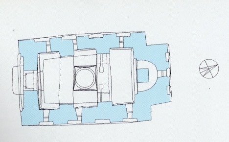 Plan of Church of St. Nicholas, Koločep (source: Željko Peković, Četiri elafitske crkve/Quatro chiese delle isole Elafite [Split: Studia Mediterranea Archaeologica, 2008], 11)