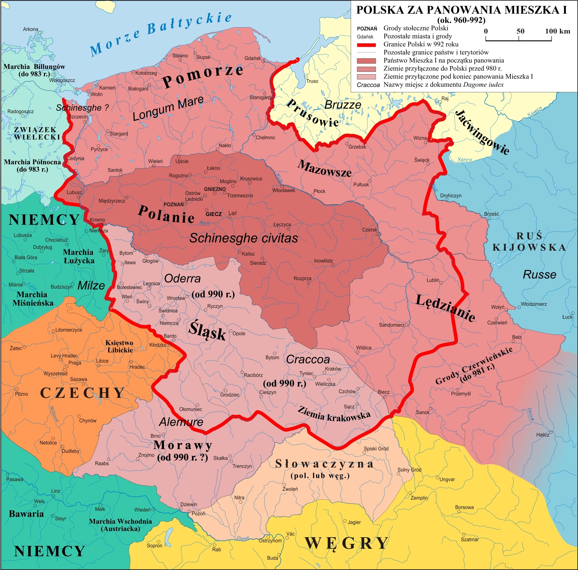 Map of Poland during the reign of Mesco I (c. 960-992) Source: Wikipedia Commons 