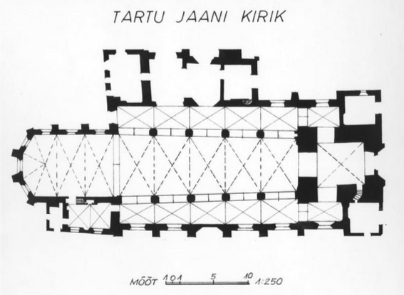 Floor plan of St. John’s church in the modern day. (Made by Kaur Alttoa. Source: 6916 Tartu Jaani kirik, 14. Saj, VLAKV.1.17. The database of national registry of cultural monuments, Estonia).