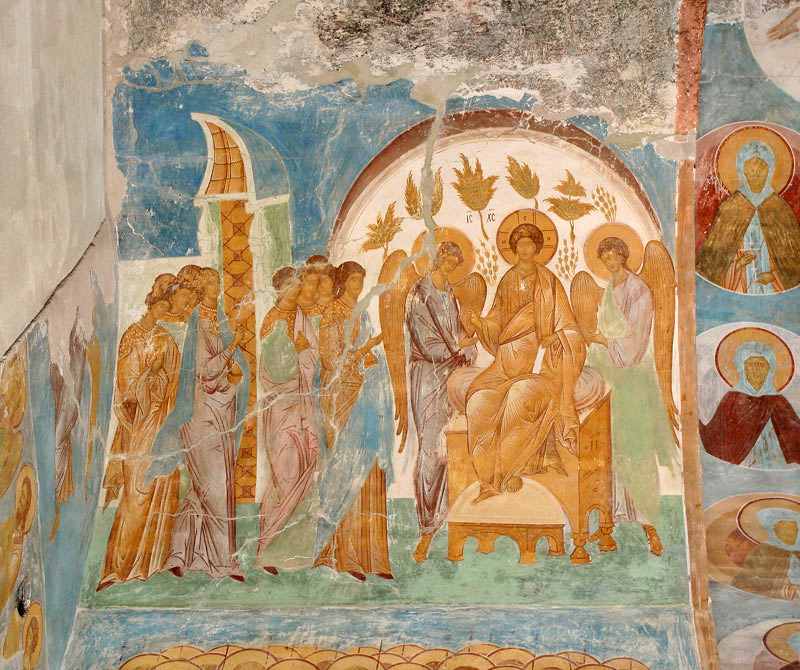 Dionisy and his workshop, the Parable of Wise and Foolish Virgins, 1502, wall-painting, central lengthwise nave, north view, The Nativity of the Mother of God church, Ferapontovo Monastery, Vologda, Russia (source: Wikimedia)