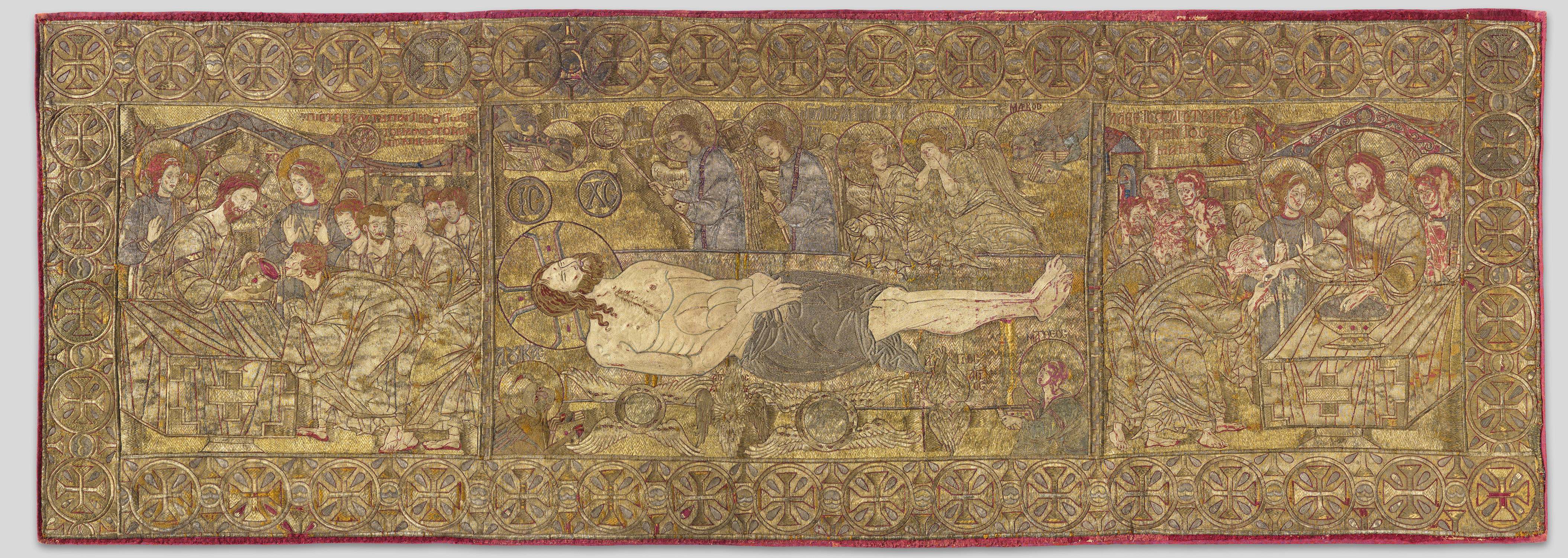 Thessaloniki Epitaphios, ca. 1300, embroidered textile, Museum of Byzantine Culture, No. ΒΥΦ 57, Thessaloniki, Greece (source: Hellenic Ministry of Culture and Sports. Museum of Byzantine Culture, Thessaloniki)