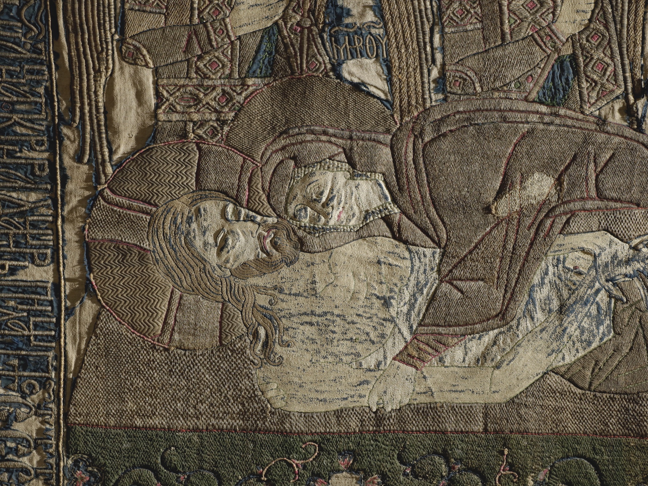 Detail of epitaphios, 1396, embroidery, Cozia Monastery, Romania, now in the National Museum of Art of Romania (MNAR), Bucharest (source: MNAR)