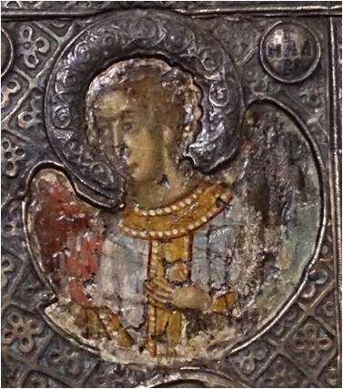 Icon of the Virgin Psychosostria (no. 10), detail of the angel, 1300-20, Ohrid Gallery of Icons