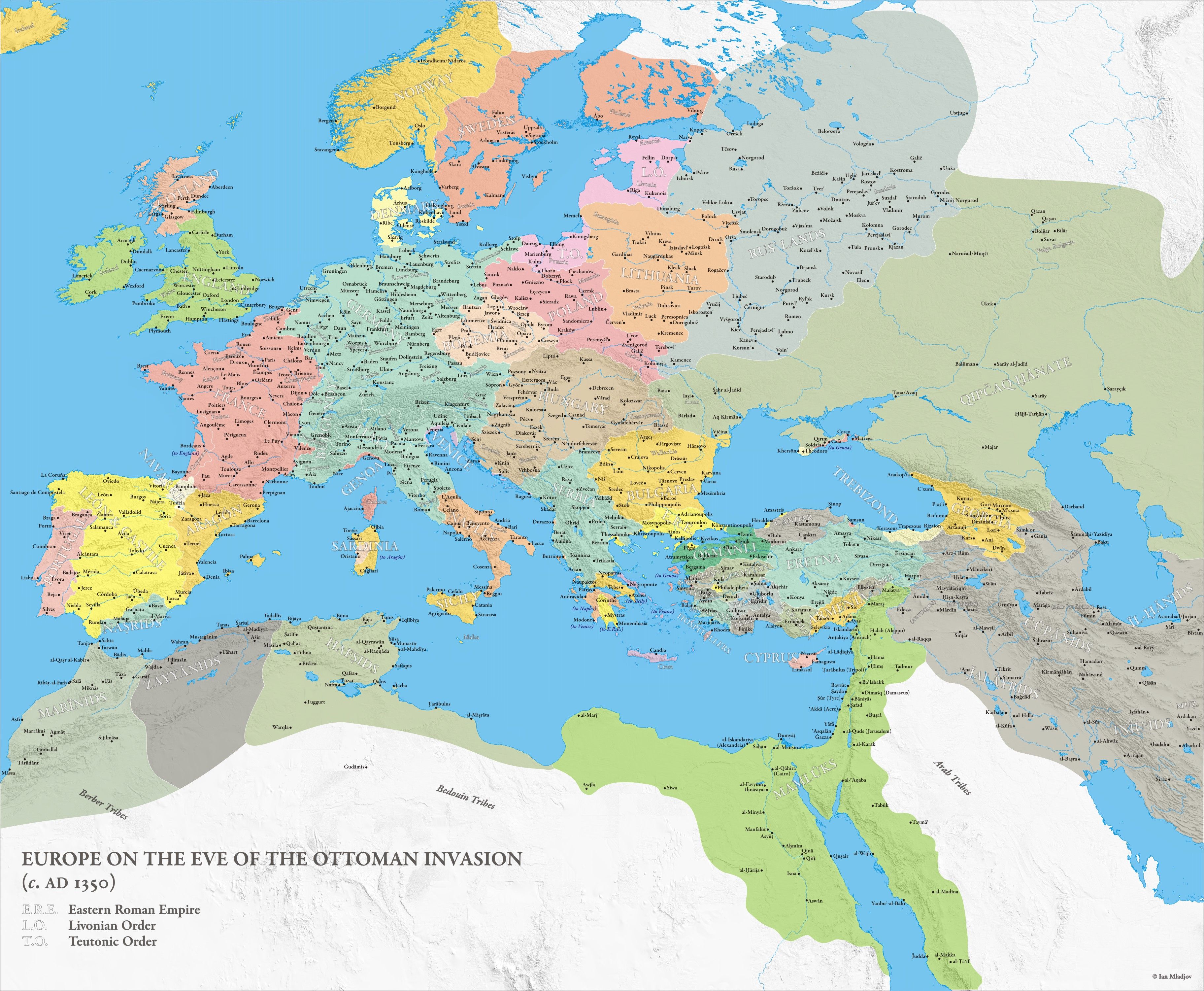 Europe and the Mediterranean in 1350, Map by Ian Mladjov