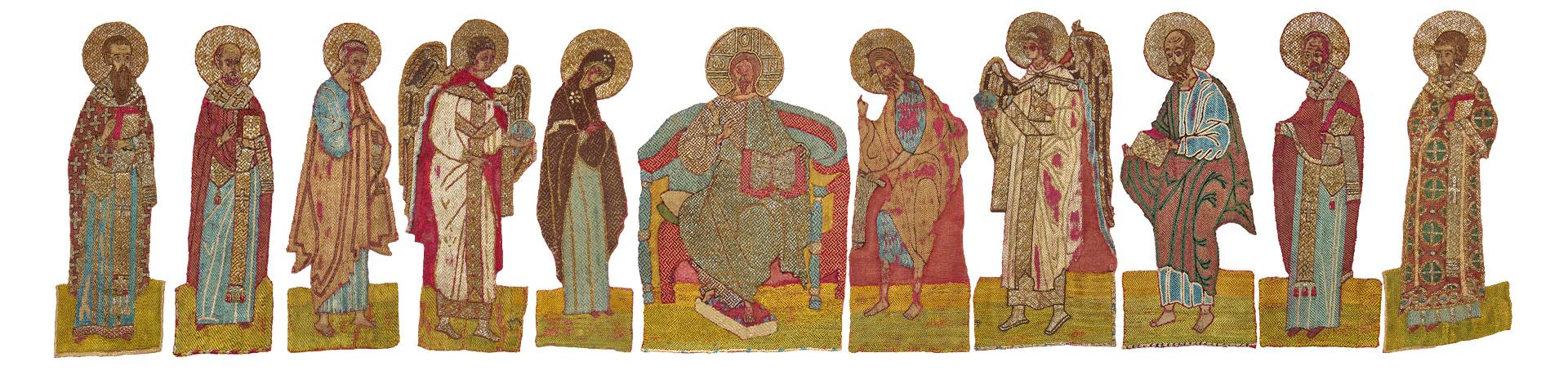 The Deësis. 15th century. From St. Nicholas church in Zolochiv (Lviv region, Ukraine). Silk, embroidery with silk, metal (golden and silver) threads (source: Andrei Sheptytskyi National Museum in Lviv). 